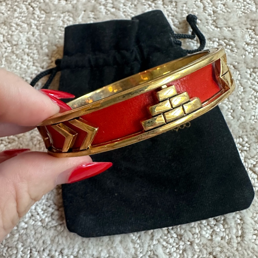 House of Harlow 1960 Red/Orange Leather & Gold Bangle